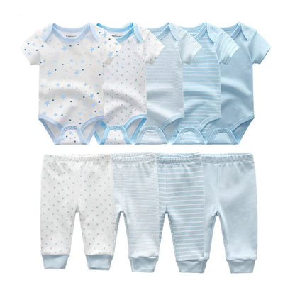 9-Piece Baby Bodysuit & Pants Set – Newborn Essentials for Boys & Girls