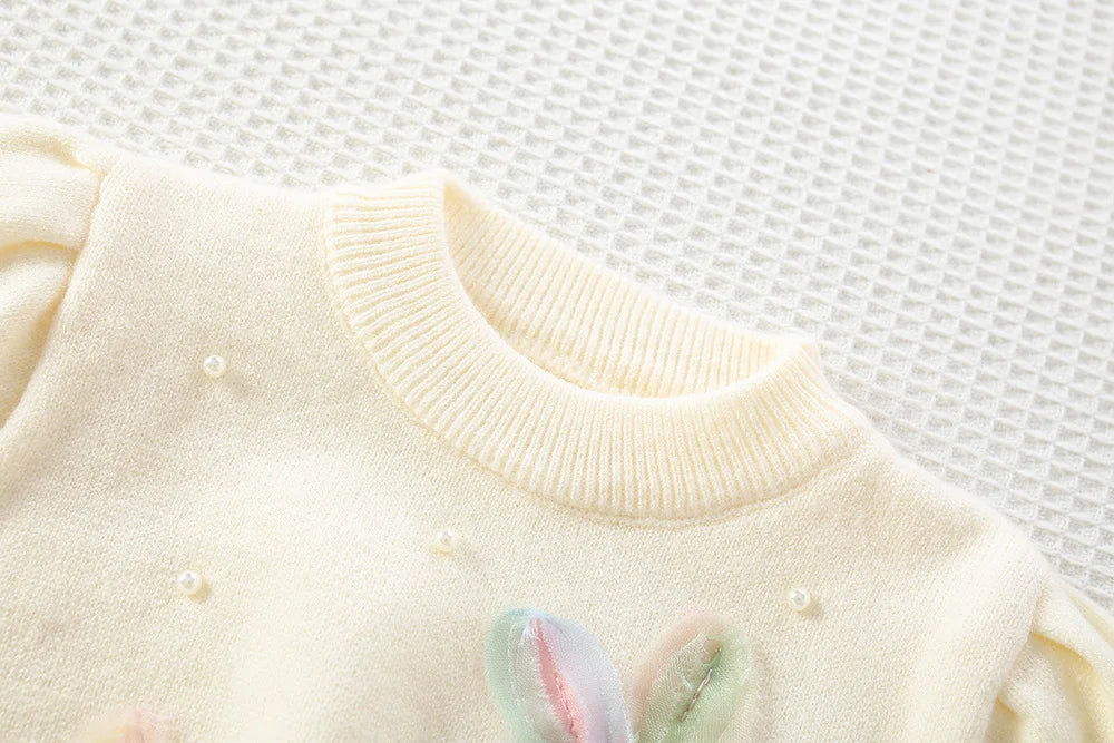 Pastel Petal Knit Sweater & Ruffle Tutu Skirt Set for Girls