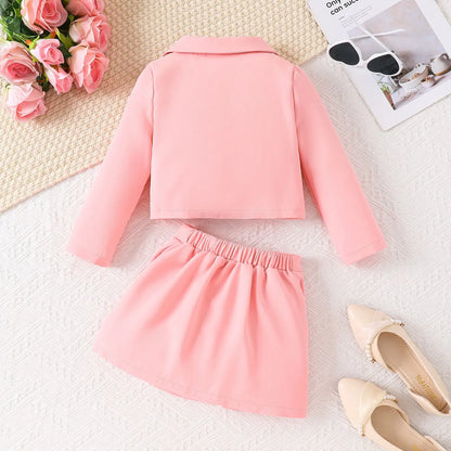 3D Rose Girls’ Blazer & Pleated Skirt Set
