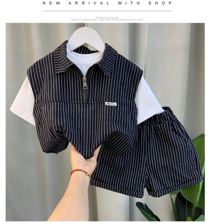 Checkerboard Polo Shirt & Shorts Set for Boys