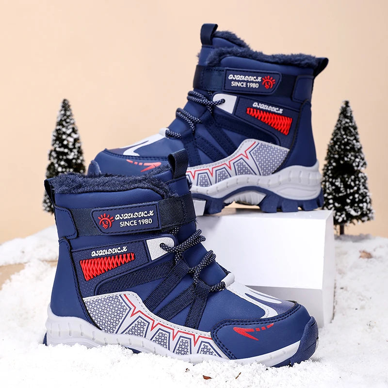 Sporty High-Top Plush-Lined Winter Boots for Boys