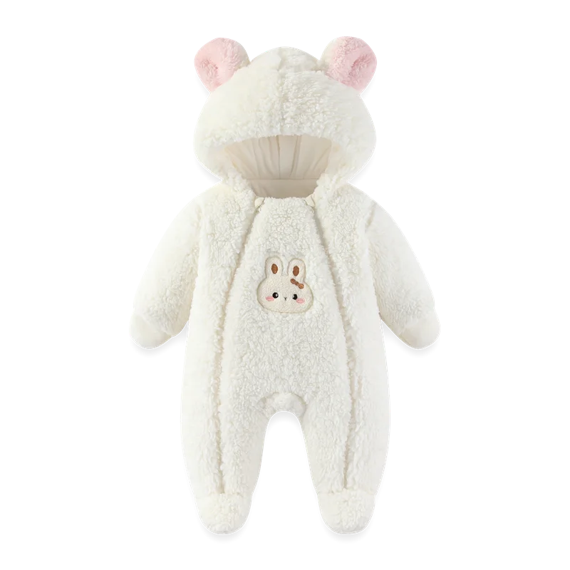 Cozy Critter Winter Romper – Hooded Plush Jumpsuit (0–12 Months)
