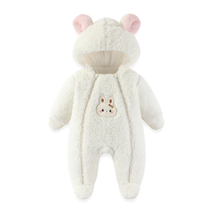 Cozy Critter Winter Romper – Hooded Plush Jumpsuit (0–12 Months)