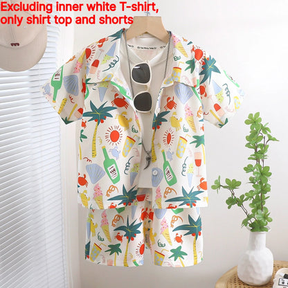 Tropical Boardwalk Print Shirt & Shorts Vacation Set for Boys