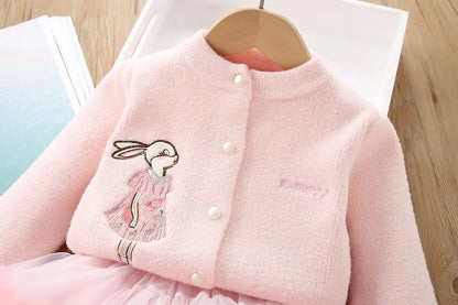 Bunny Bloom Knit Cardigan & Ruffle Tutu Skirt Set for Girls