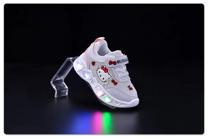 Girls' Heart LED Light-Up Sneakers with Cartoon Graphic | Breathable Low-Top Kids Shoes