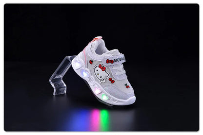 Girls' Heart LED Light-Up Sneakers with Cartoon Graphic | Breathable Low-Top Kids Shoes