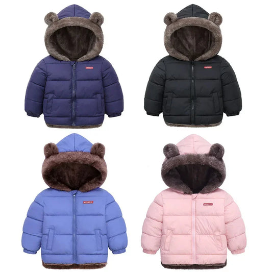 Plush-Lined Bear Hood Winter Jacket for Kids