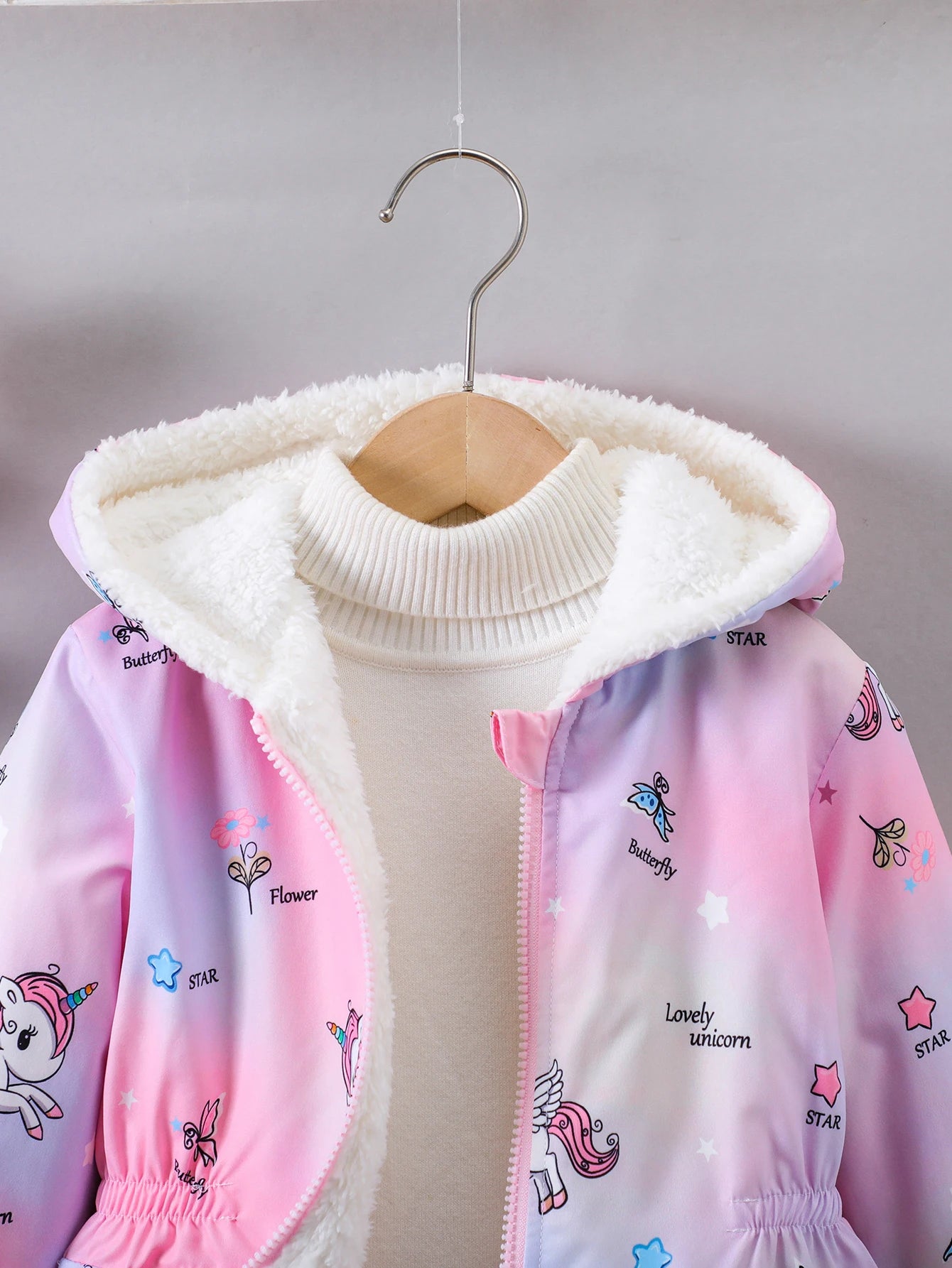 Little Girls’ Plush-Lined Unicorn Gradient Zip-Up Hoodie Jacket (4-7 years)