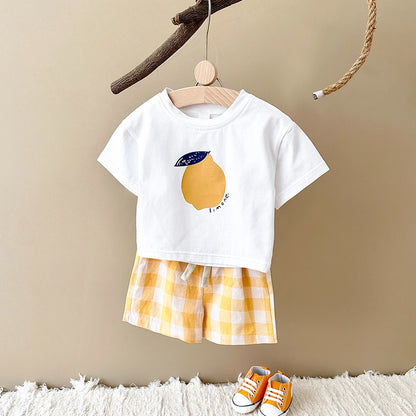Lemon Tee & Gingham Shorts Two-Piece Set