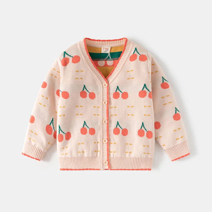 Unisex Kids Cotton Knit Cardigan Sweater (2–8 Years) – Button-Front V-Neck, Playful Prints