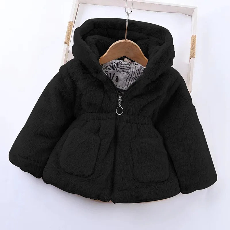 Baby Girls Sherpa Hooded Winter Coat with Pockets – Soft Plush Zip-Up Jacket