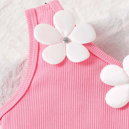 3D Daisy One-Shoulder Top & White Shorts Set for Girls