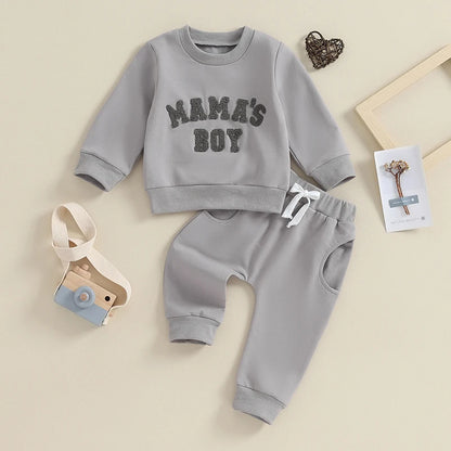 “Mama’s Boy” Baby Sweatshirt & Jogger Set – Cozy Two-Piece Outfit (0–3 Years)