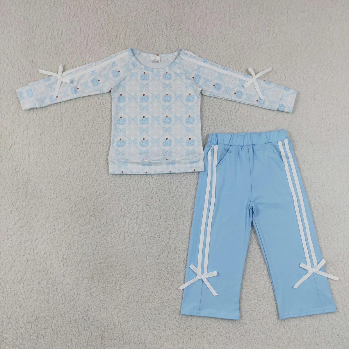 Autumn Pumpkin & Bow Two-Piece Tunic & Pants Set for Girls