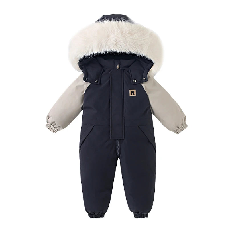 Fluffy-Trim Hooded Winter Snowsuit for Toddlers