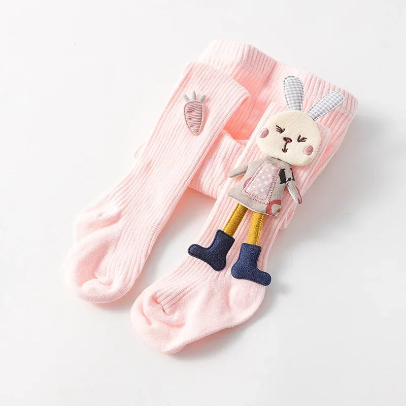 3D Bunny Appliqué Ribbed Tights for Girls