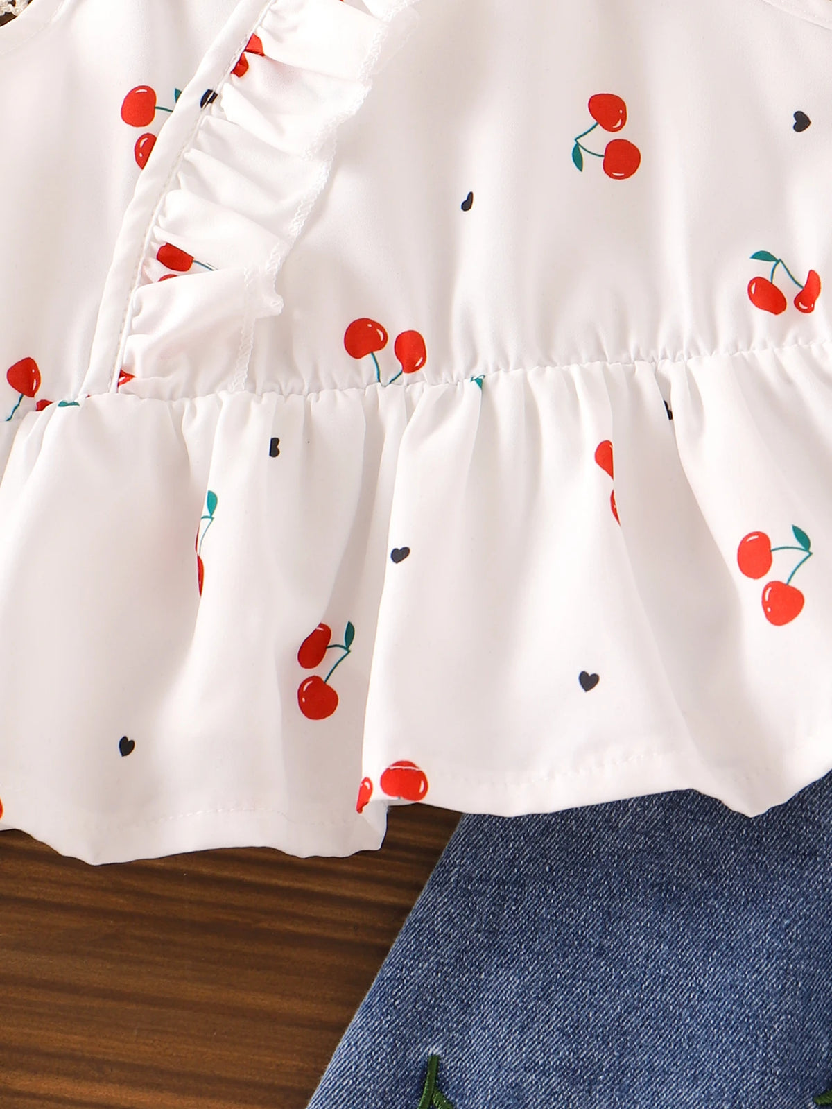 Cherry Bow Girls’ Peplum Cami & Denim Skort Set