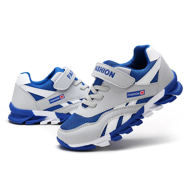 Blue Mesh Hook-and-Loop Sneakers for Boys