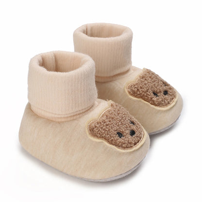 Baby Winter Moccasin Socks – Soft First Walker Booties with Teddy Bear Detail (0–12 Months)