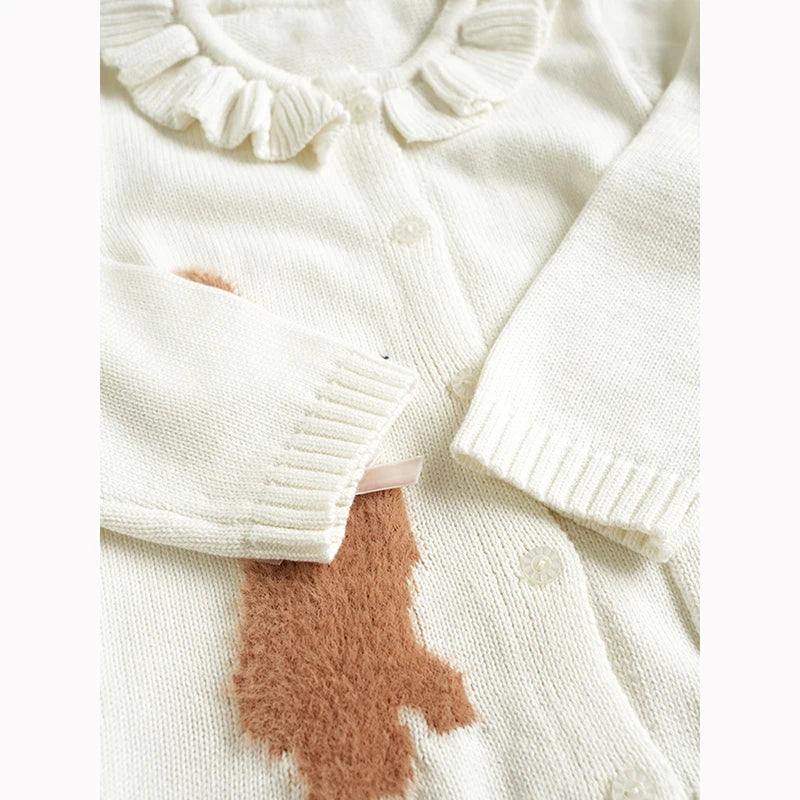 Knit Cardigan Sweater for Babies, Toddlers & Little Kids (9 Months–7 Years) – Button-Front, Embroidered Animals & Floral Details