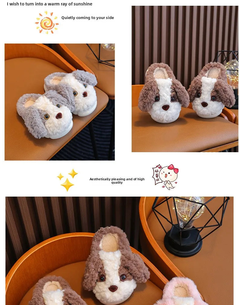 Plush Puppy Indoor Slippers for Toddlers & Kids – Warm, Non-Slip House Shoes
