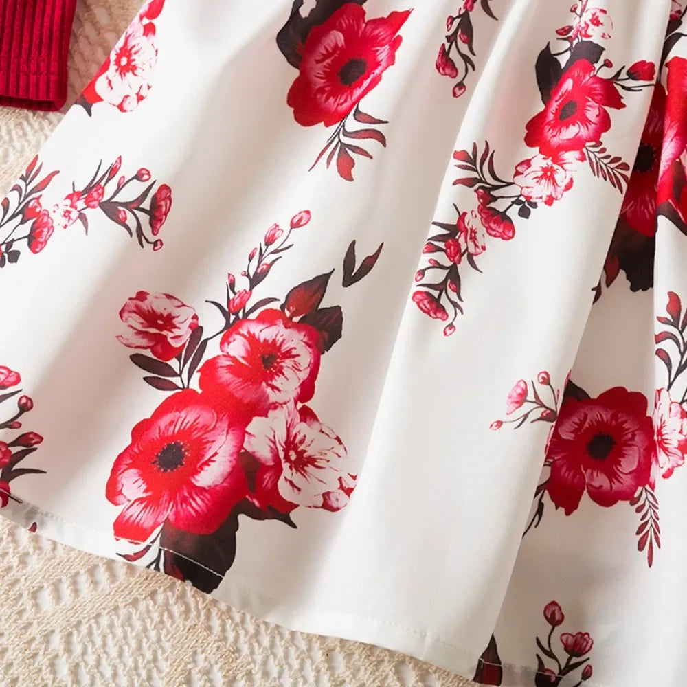 Floral Bow Dress & Ruffle-Trim Cardigan Set for Girls