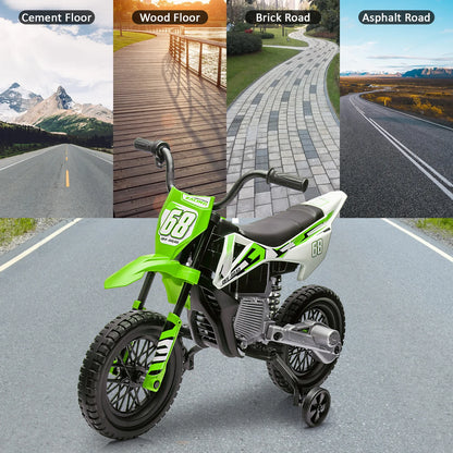 12V Electric Dirt Bike for Kids with Training Wheels & Bluetooth