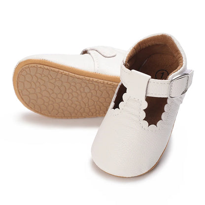 Scalloped T-Strap Baby Mary Jane Shoes with Bows & Cutout Details