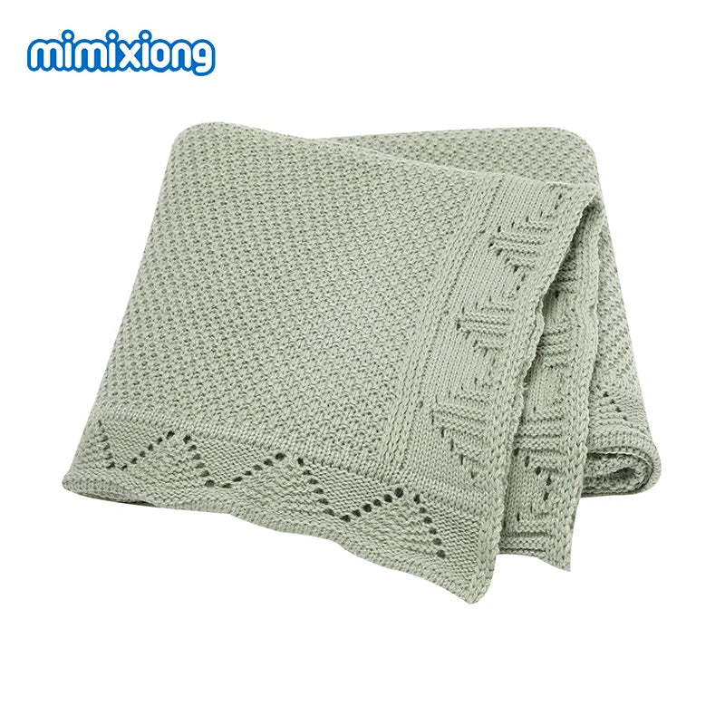 Scalloped Pointelle Knit Baby Blanket in Soft Neutral Colors