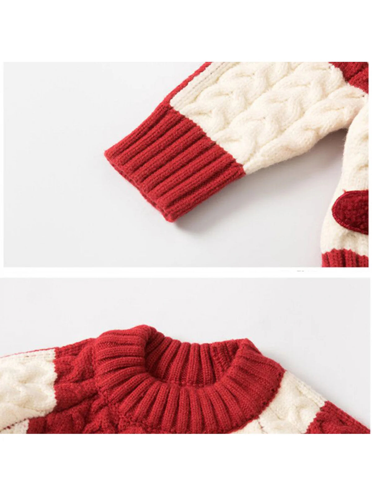 Red & Cream Christmas Patchwork Cable Knit Sweater for Kids