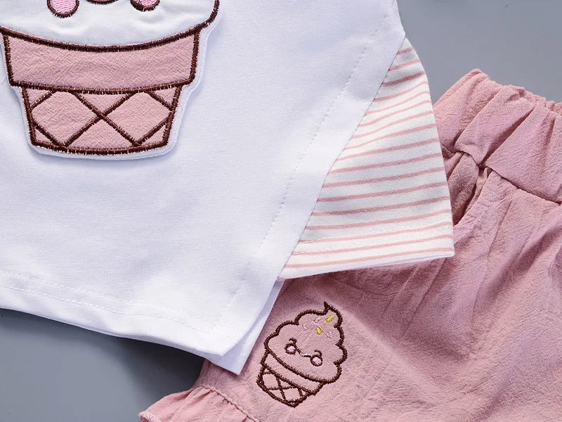 Ice Cream Ruffle Tee & Pink Shorts Set for Girls