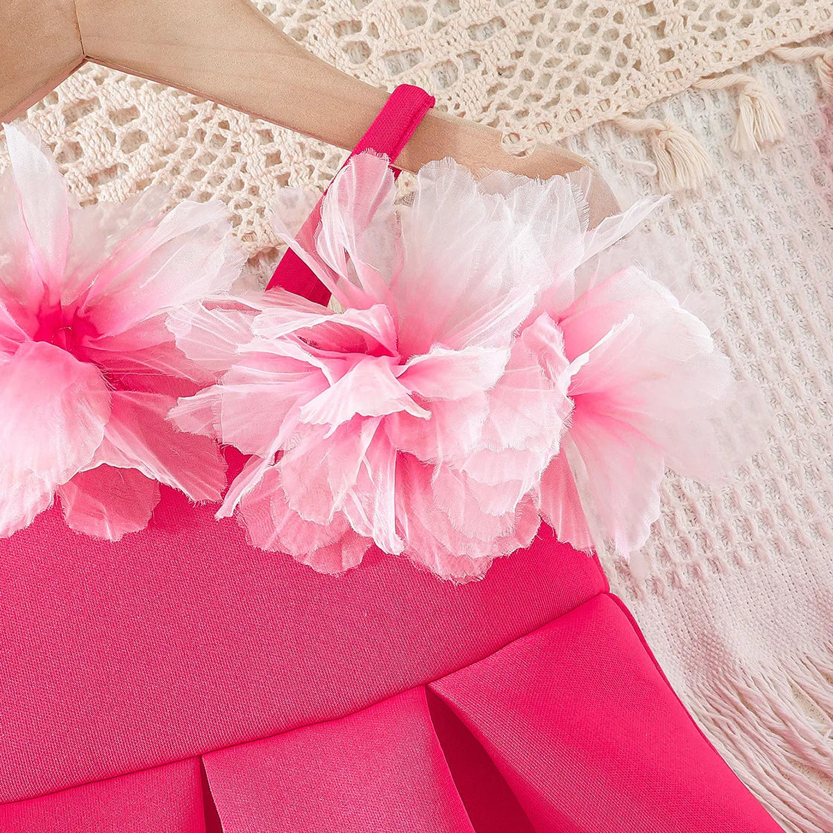Flower-Shoulder A-Line Party Dress for Girls