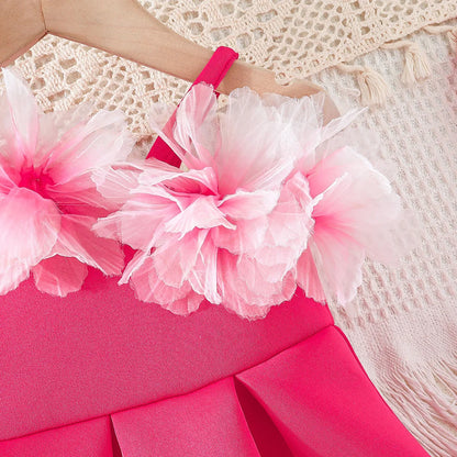 Flower-Shoulder A-Line Party Dress for Girls