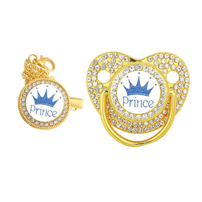 Royal Crown Rhinestone Pacifier & Clip Set for Babies