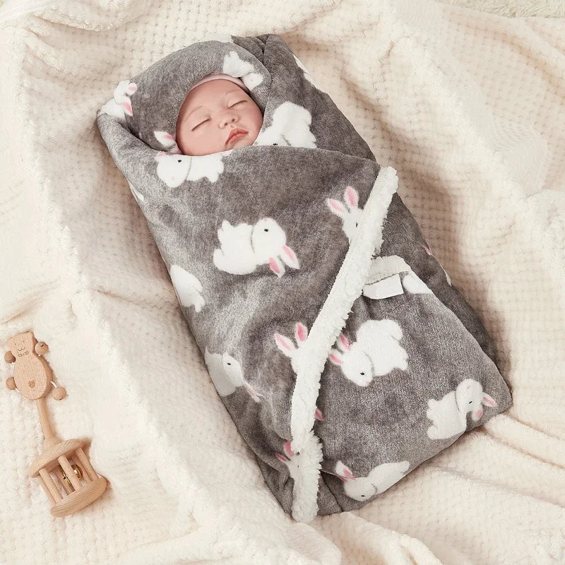 Teddy Bear & Bunny Print Sherpa Fleece Baby Blanket