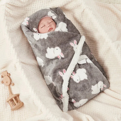 Teddy Bear & Bunny Print Sherpa Fleece Baby Blanket