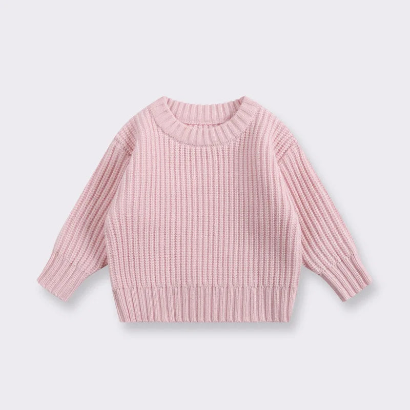 Chunky Ribbed Crewneck Cotton Sweater for Babies & Kids