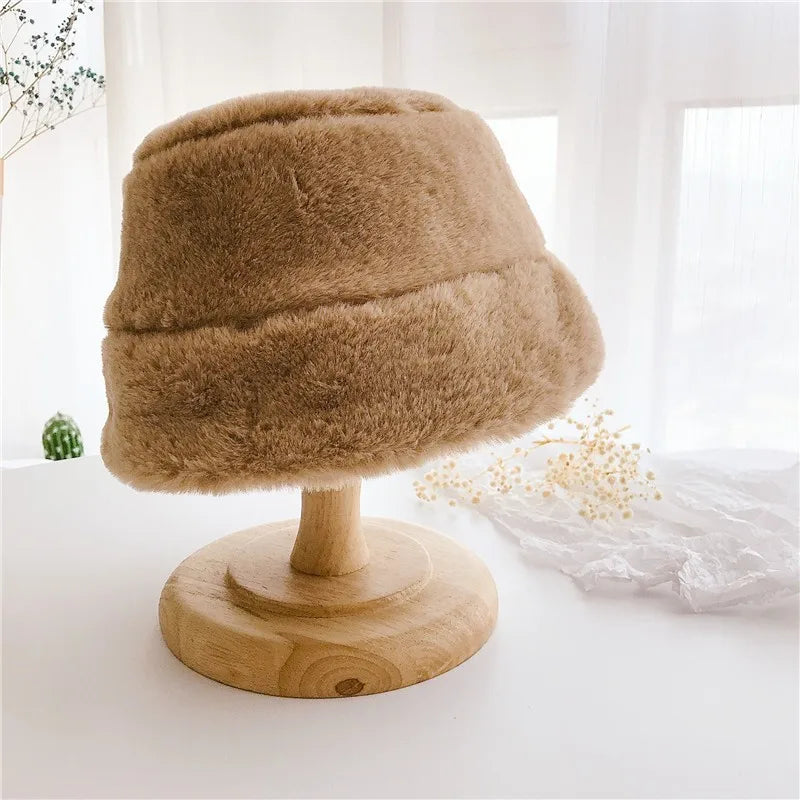 Plush Bear-Ear Winter Bucket Hat for Girls