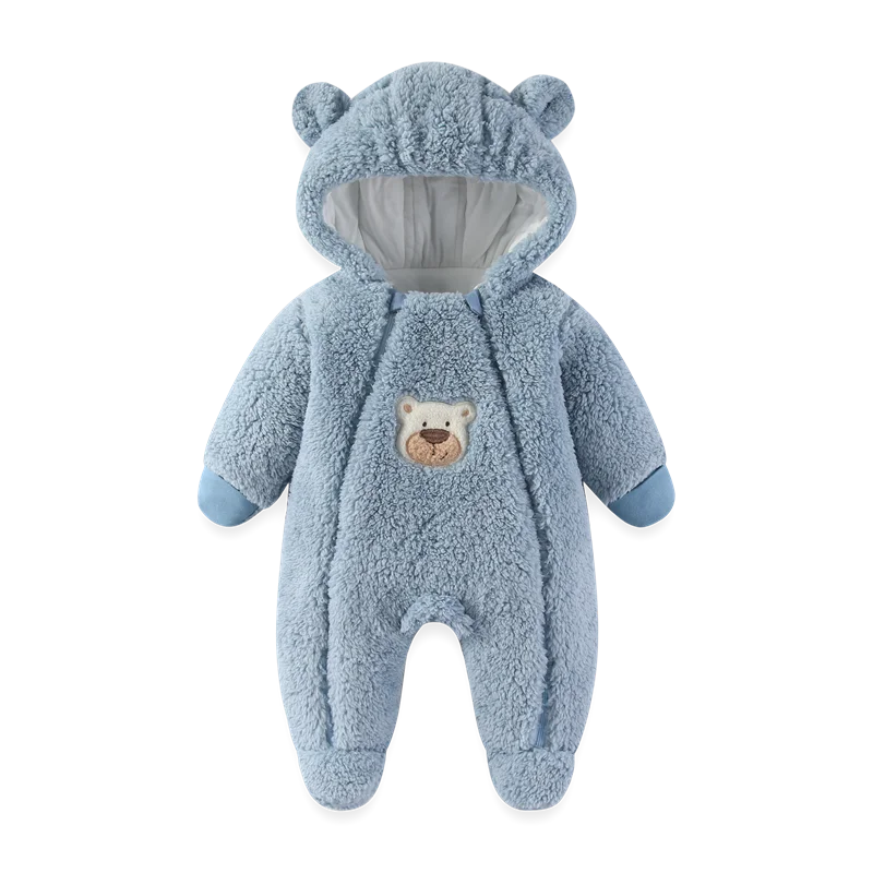 Cozy Critter Winter Romper – Hooded Plush Jumpsuit (0–12 Months)
