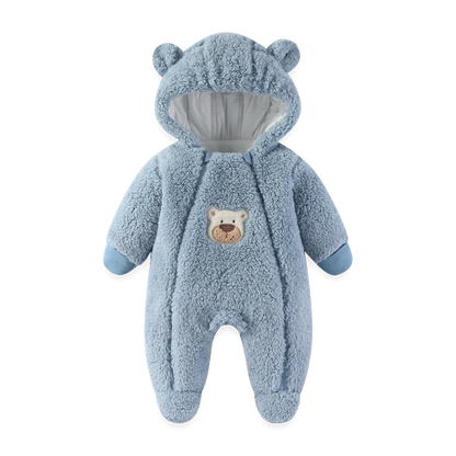Cozy Critter Winter Romper – Hooded Plush Jumpsuit (0–12 Months)