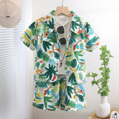 Tropical Boardwalk Print Shirt & Shorts Vacation Set for Boys