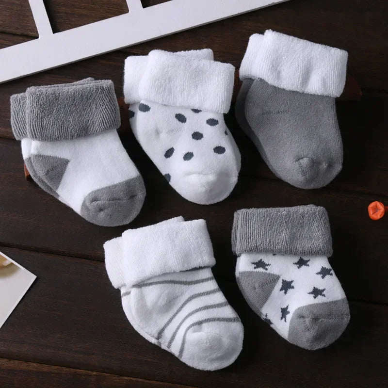 Cozy Fold-Over Cuff Baby Socks – 5-Pack
