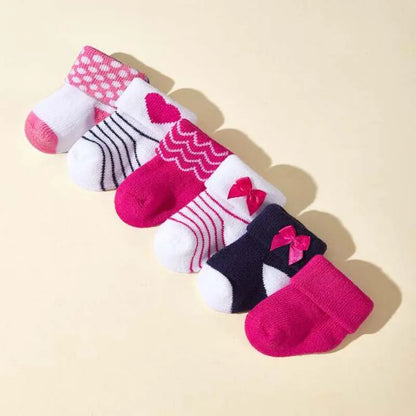 3-Pack Pink Heart & Bow Baby Girl Winter Socks