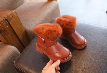 Girls' Faux Fur Trim Snow Boots – Warm Winter Ankle Boots for Toddlers & Little Girls