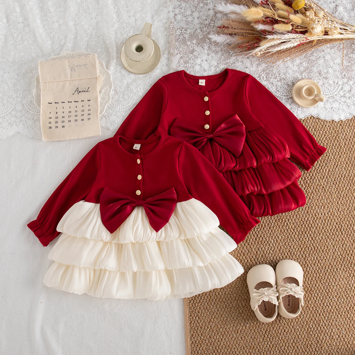 Oversized Bow & Tiered Ruffle Baby Girl Party Dress