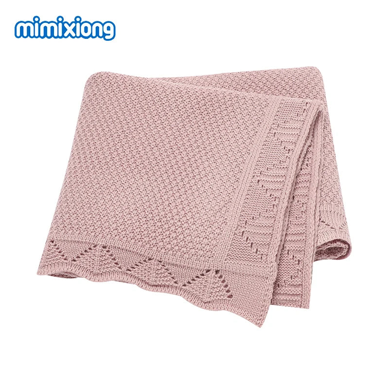 Scalloped Pointelle Knit Baby Blanket in Soft Neutral Colors