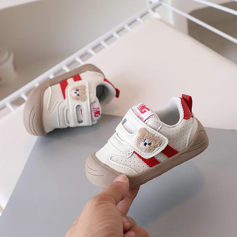 Bear Patch Double-Strap Baby & Toddler Sneakers with Flexible Soles