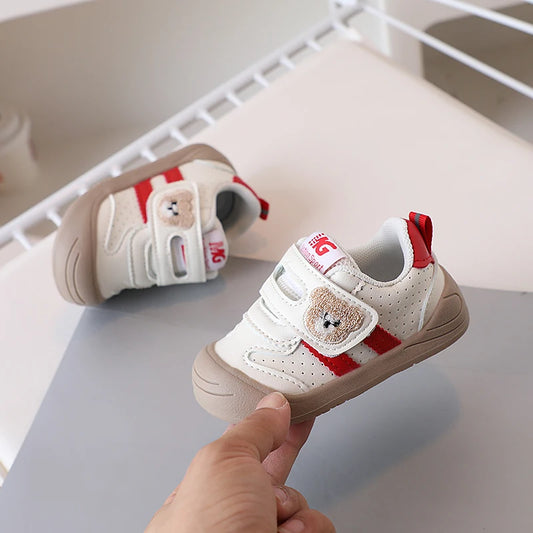 Bear Patch Double-Strap Baby & Toddler Sneakers with Flexible Soles