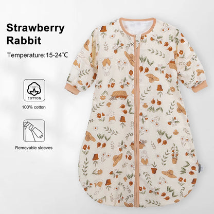 Cartoon Print Cotton Baby Sleep Sack with Removable Sleeves